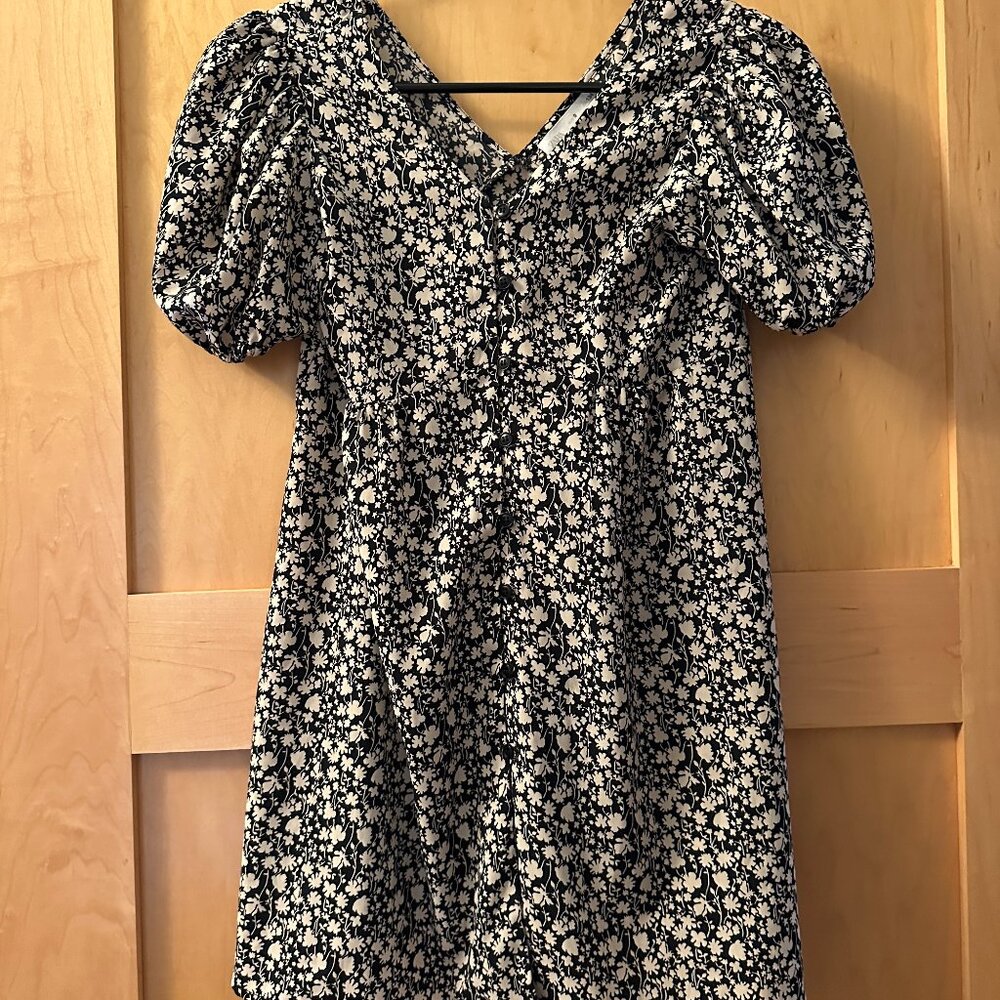 Girls Zara Black Floral Babydoll Style Dress Size 9